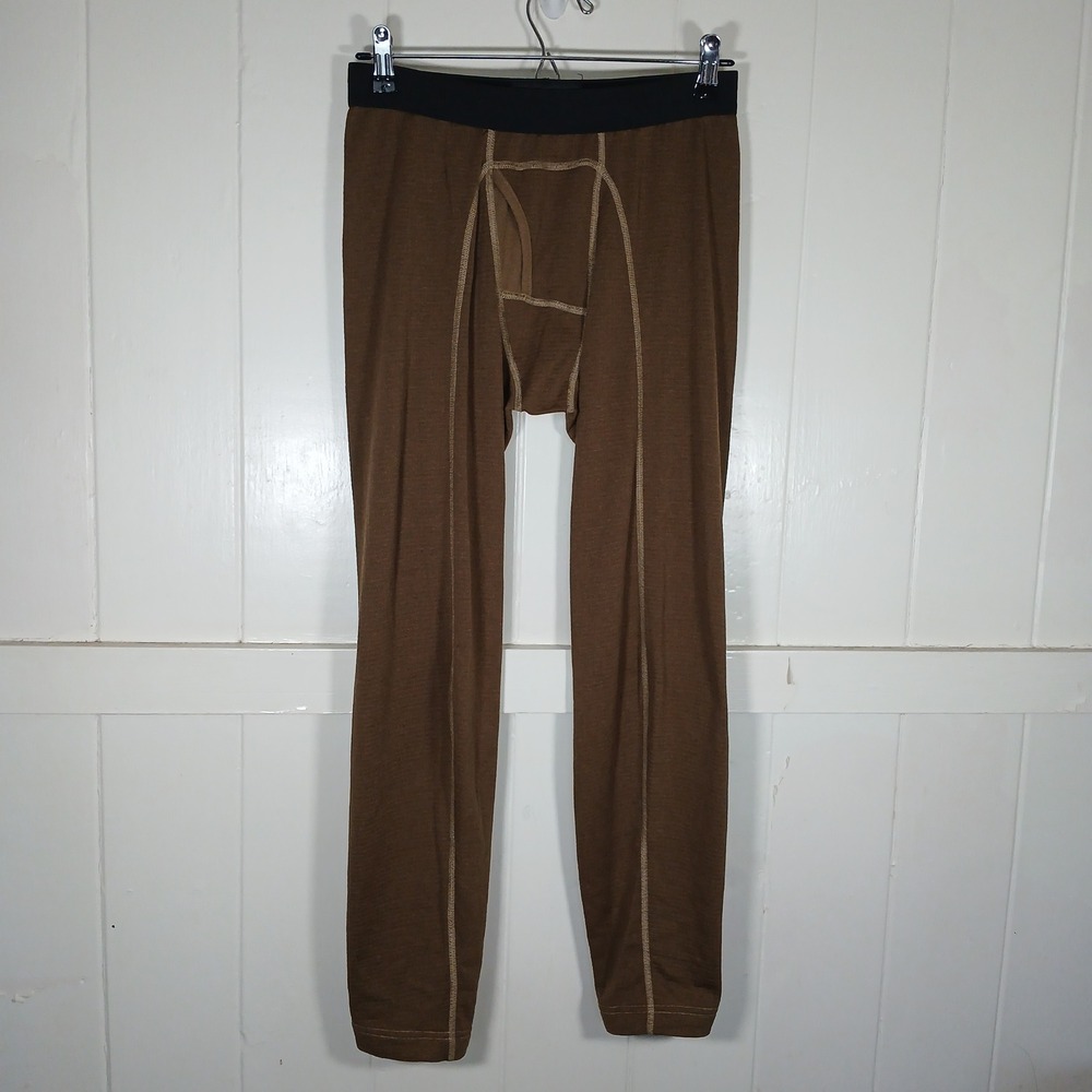 Beyond Clothing Base Layer Pants Mens‎ Medium Brown Grid Fleece Thermal Leggings